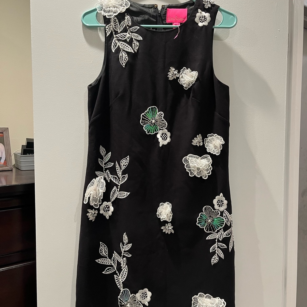 NWT Lilly Pulitzer Sample Embroidered Shift Black Dress Size 4